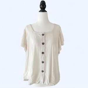 Universal Thread Womens White Flutter Sleeve Minimalist Boho Peasant Top Large